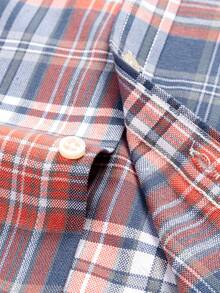 Audmroton Men's Plaid Striped Button Down Shirts Spring Fall Cotton Long Sleeve Oxford Dress Shirts With Pocket - 亮橙色 - 查看 4