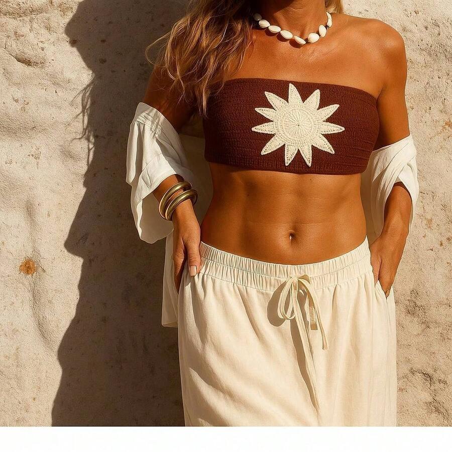 Women's Handmade Crochet Top - Women's Sun Top - Handmade Beach Vacation Top - 鏽棕色 - 查看 1