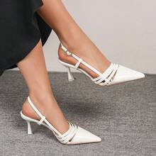 1 Pair Women's Fashion Versatile Kitten Heel Pointed Toe Ankle Strap Elegant Pumps, Comfortable Formal Office Wear High Heels - White - View 13