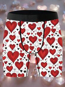 1 Pack Of Novelty Men's Shorts, Laser-Cut Red Valentine's Day Pattern Printed Shorts, Knitted Fabric, Four-Needle Six-Thread Technique, Breathable And Sweat-Wicking, Soft And Skin-Friendly. Perfect Valentine's Day Gift For Boyfriends. Naughty And Cute, Perfect For Casual Home Wear. - Multicolor - View 2