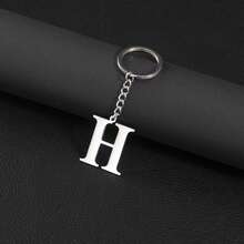 1pc Stainless Steel Minimalist A-Z Letter Keychain, Metal Material, 26 English Letters, Couples Keyring, Wallet/Handbag Accessory, Gift/Souvenir, Car Decor, Bag Charm, Cute Gothic/Y2K Style, With ID Card Holder Lanyard, Christmas Decoration - Silver - View 29