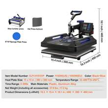 Máquina de prensado por calor 5 en 1 , 15 x 15 pulgadas, 30 oz, para camisetas, color negro y azul - Negro - Ver 7
