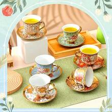 Set Of 12 Tea Cups And Saucers Tea Party Decorations Floral Porcelain 5.4 Oz British Gift For Women Birthday Party Church And Mother's Day Stylish Style - 時尚風格 - 查看 5