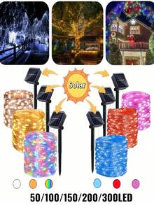 50/100/150/200/300颗LED太阳能灯串，8种照明模式，IP65防水，适用于户外、婚礼、家居、花园、草坪、派对、万圣节等场合（暖白/白/多色/红/蓝/粉） - Solar Led String Light - 查看 3