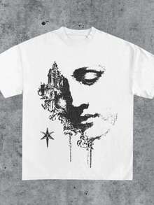Vintage 90s Abstract Face Tears Graphic Tee _ Emotional Art Print Shirt _ Gothic Aesthetic Streetwear Tee - 白色 - 查看 1