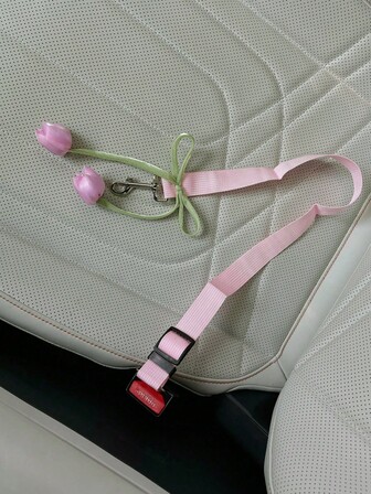 1pc Cute Floral Dog Car Safety Belt, Elastic Retractable Pet Car Leash