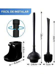 EstiloTendenciaEscobillas De BañO,2 En 1 Juego De Escobilla Y Cepillo Inodoro,Juego Cepillo Para BañO Y Destapador De Inodoro,Para Limpiar El BañO Y Destapar Inodoros (Negro)Calidad PremiumVersióN Mejorada - 1 - Ver 7