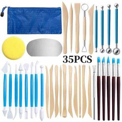 35pcs Ceramic Art Tools Set, Clay Sculpting Carving Ribs Silicone Modeling Tools For DIY Pottery