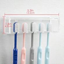 5 Slots Wall Mount Toothbrush Holder With Cover Self Adhesive Toothbrush Storage Organizer For Shower Toothbrush Hanger With Automatic Toothpaste Squeezer Dispenser - 透明 1 包 - 查看 2