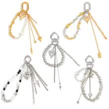 1pc Women's New Ins-Style Faux Pearl & Sequin Heart Pendant Keychain, Fashionable Unique Bag Charm - Multicolor - View 1