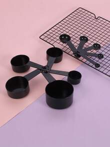10pcs Plastic Measuring Cup And Spoon Set, Baking Measurement Tools With Markings, Black Measuring Cup And Spoon Set