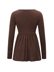 Y2K Casual Sexy V-Neck Fitted Knit Long Sleeve Top, Suitable For Spring, Valentine's Day, Street Dates, And Home Wear - Brown - View 5