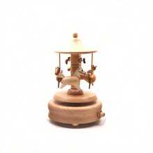 Handcrafted solid wood music box with carousel and animals - winding mechanism, lullaby melody, retro decoration - wood grain birthday gift (no batteries required) - 木の色 - チェックする 7