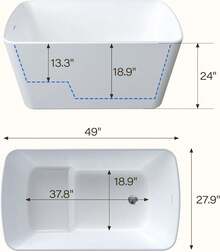 Compact Freestanding Bathtub 49 Inch Acrylic Soaking Tub For Small Bathrooms, Deep Relaxing Home Spa Bath For Apartments, Adults And Seniors, White - White - View 2