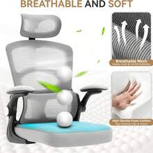 Silla de Oficina ergonómica, Silla de computadora de Malla para el hogar, con Ruedas, Silla de Juegos de computadora de Respaldo Alto con reposacabezas Ajustable, sillas de Trabajo giratorias para el - Gris - Ver 7