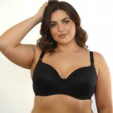 Sutiã Push Up Plus Size com Detalhe de Nó, Elasticidade Média, Cobertura Total e Aro para Mulheres - Preto - Visão 2
