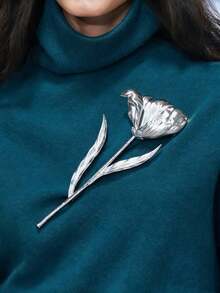 1 pièce Broche florale asymétrique dorée exagérée, broche métallique épaisse et grande minimaliste élégante vintage pour femmes, broche métallique romantique en forme de lys, accessoire de mode pour robe et manteau, ceinturant la taille - Multicolore - Voir 2