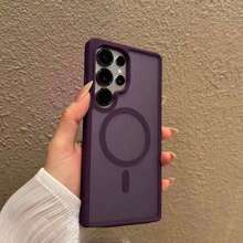 适用于三星 Galaxy A07 A17 S25 FE S24 S23 S22 S21 Ultra Plus A16 A56 A36 A55 A35 的磁吸无线充电保护壳，磨砂防震透明硬质后盖 - 紫色 - 查看 4