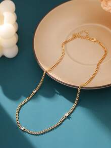 Nooxian 1件时尚简约立方氧化锆锁骨链项链，女士派对礼物 - 金黃色 - 查看 4