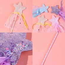 1pc/4pcs Shiny Star Wand, 11 Inch Princess Angel Fairy Star Shaped Magic Wand, Girls Angel Fairy Costume Accessory, Star Wand Angel Fairy Outfit Props, Birthday Halloween Christmas Party Princess Party Gift, Angel Stick With Ribbon Costume Props, Birthday Wedding Cosplay - Multicolor - View 9