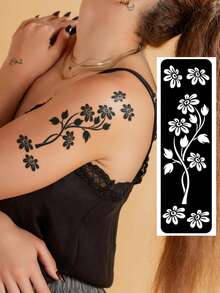 Hana Hand Drawn Tattoo Hollow Template Minimalism Hana Bride Elegant Lace Mandala Flower Pattern Sticker Suitable For Hands, Feet, Shoulders, Neck, Collarbone Semi Permanent Fake Tattoo Sticker 1 Pack - Black - View 3