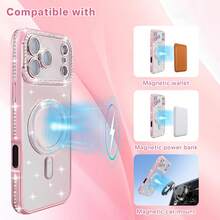 Hadaasi 1PC Pink 2026 Premium Sparkling Rhinestone Phone Case Compatible With IPhone 17 AIR 16 15 14 13 12 11 Pro Max Plus Magnetic Clear Lens Protection - Pink - View 4