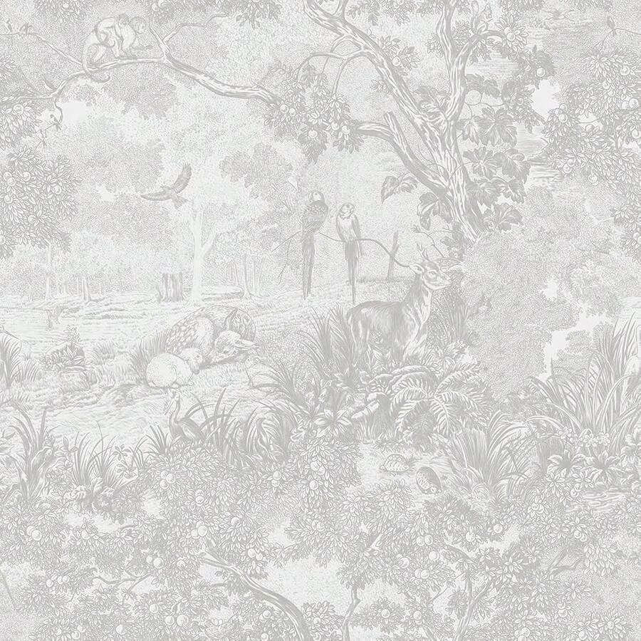 Peel And Stick Wallpaper Grey And White Vintage Forest Animals Floral Wallpaper Removable Se--Adhesive Contact Paper For Bedroom Living Room Cabinets Decoration Thicken Vinyl 17.3''x78.7'' - Gray - 查看 1