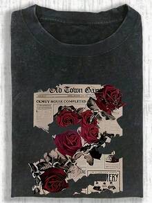 女士做旧水洗印花圆领T恤，夏季 - 黑色 - 查看 10