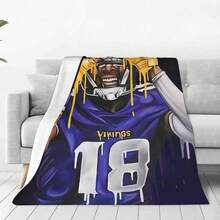 Flannel Throw Blanket,Justin Team Jefferson Player Football Ultra Soft Flannel Blanket 40"X 30" 50"X 40" 60"X 50" 80"X 60" Suitable For Sofa Bed, Office, Four Seasons Warm Plush Blanket, Home Decor Football Team Fan Gift Blanket, Cozy Soft Flannel Blanket & Suitable For Birthday Anniversaries, Valentine's Day, Thanksgiving, Christmas, Halloween, Wedding, New Year Gifts Provide Personalized Ideal Gifts For Her, Him, Family Members, Boyfriends, Girlfriends, Fathers, Family Members, Mothers, Lovers, Daughters, Sons, Grandfathers, Grandmothers, Friends, Classmates And Pets. Sofa, Bed, Car, Bedroom, Living Room, Office, Outdoor Camping, Beach, Wall Decoration, Bedroom Decor,  Halloween Blanket, Fall Decor, Fall Decorations For Home, Christmas Party Theme Blanket, Christmas Decor, Office Decoration - 多色 1 - 查看 1