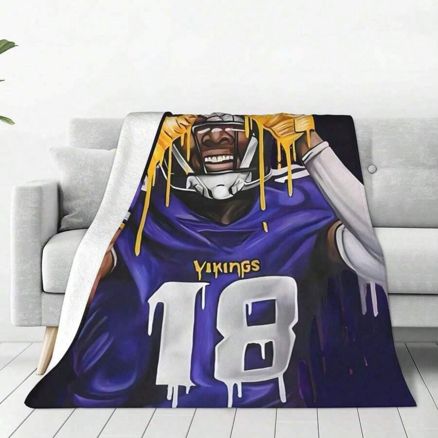 Flannel Throw Blanket,Justin Team Jefferson Player Football Ultra Soft Flannel Blanket 40"X 30" 50"X 40" 60"X 50" 80"X 60" Suitable For Sofa Bed, Office, Four Seasons Warm Plush Blanket, Home Decor Football Team Fan Gift Blanket, Cozy Soft Flannel Blanket & Suitable For Birthday Anniversaries, Valentine's Day, Thanksgiving, Christmas, Halloween, Wedding, New Year Gifts Provide Personalized Ideal Gifts For Her, Him, Family Members, Boyfriends, Girlfriends, Fathers, Family Members, Mothers, Lovers, Daughters, Sons, Grandfathers, Grandmothers, Friends, Classmates And Pets. Sofa, Bed, Car, Bedroom, Living Room, Office, Outdoor Camping, Beach, Wall Decoration, Bedroom Decor,  Halloween Blanket, Fall Decor, Fall Decorations For Home, Christmas Party Theme Blanket, Christmas Decor, Office Decoration - 多色 1 - 查看 1