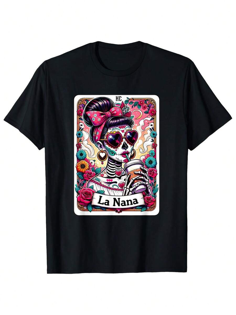 Camiseta del Día de Muertos para Hombre y Mujer - Camiseta con Estampado Floral de Calavera Ravana - Camiseta Suave y Transpirable, Adecuada para el Día de Muertos, Regalo para el Día de la Madre en España - Ropa Cultural Mexicana Vintage - Tallas S-X (Negro) - Ropa Casual Ligera para Uso Diario, Ropa Festiva, Diseño Vintage, Material Cómodo, Construcción Duradera, Camiseta de Cuello Redondo, Regalo para Compradores, Camiseta Estampada para Hombre, Camiseta de Hombre, Ropa de Hombre, Camisa de Hombre - Negro - Ver 1