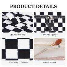 QLPrite Bolsa De Maquillaje Acolchada Bolsa De Maquillaje Grande Floral Para Mujer Bolsa De Maquillaje De Algodón Bolsa De Aseo De Viaje Con Flores. Tablero De Ajedrez Blanco Y NegroQYF - Bàn cờ đen trắng - Xem 3