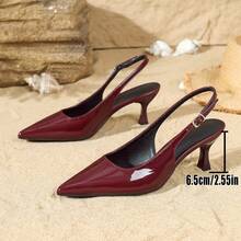 Giày sandal cao gót mũi nhọn hở gót tối giản dành cho nữ, thoải mái, chống trơn trượt, thoáng khí với khóa kim loại. - Màu Đỏ Sâu - Xem 8