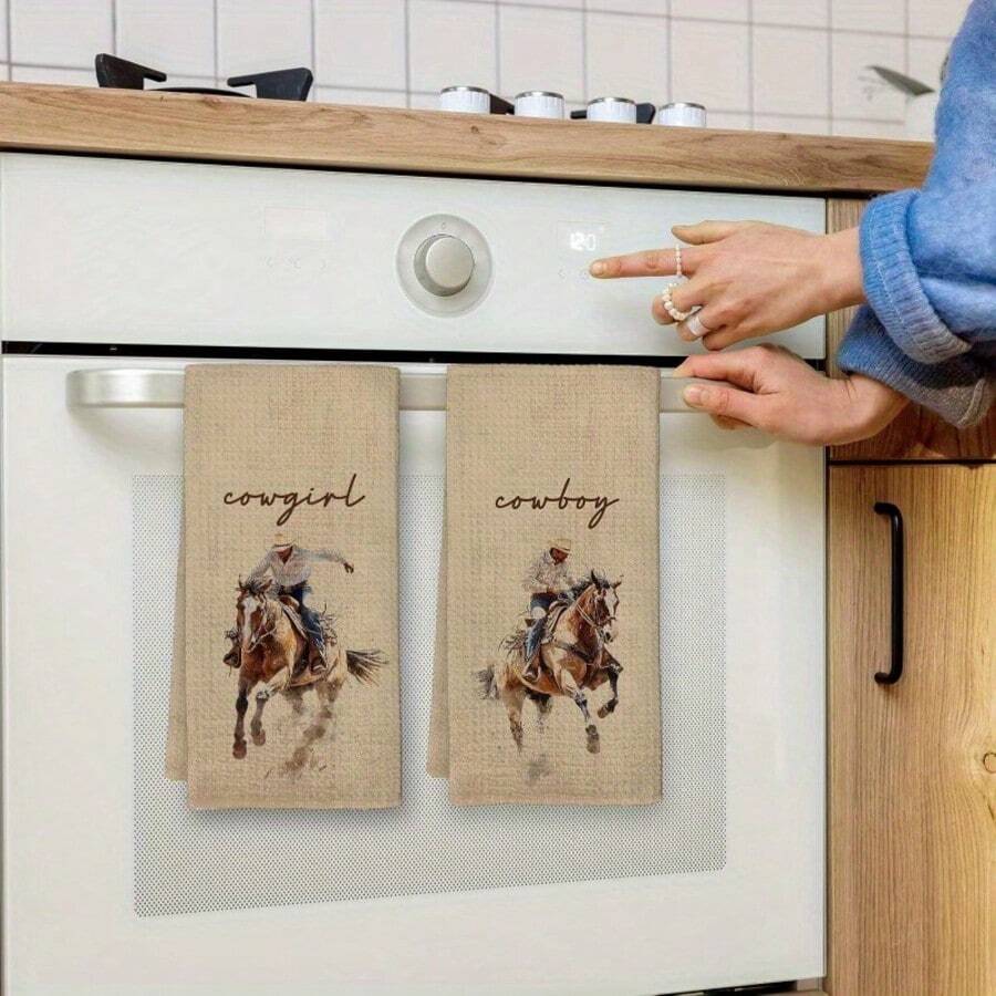2/4/6/8/10/12pcs Vintage Western Cowboy Horse Kitchen Towels - Quick-Dry Absorbent Reusable Dish Cloths With Western Ranch Design, Durable & Fabric For Home, Hotel, Or Western-Themed Decor - Rustic Cowboy & Horse Pattern Dish Towels - Nhiều màu 7 - Xem 1