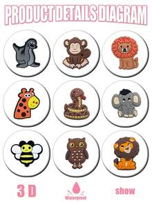 26件套动物系列配件，采用优质PVC材质，包含各种动物鞋饰，一套可爱的卡通动物主题鞋饰套装，适用于沙滩包、钥匙扣、鞋子、包包、腕带等各种配饰——可拆卸创意DIY配件——动物爱好者的理想礼物——生日、圣诞节、情人节、万圣节和派对的完美礼物 - 卡其色 - 查看 11