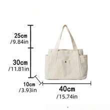 大容量帆布手提袋，多口袋单肩包，便携手提包，适合上学、工作、旅行、购物，青少年、女性或学生文具背包，非常适合携带书籍、购物和返校用品。 - 黑色 - 查看 2