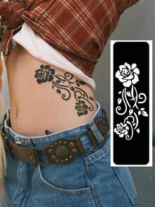 Hana Hand Drawn Tattoo Hollow Template Minimalism Hana Bride Elegant Lace Mandala Flower Pattern Sticker Suitable For Hands, Feet, Shoulders, Neck, Collarbone Semi Permanent Fake Tattoo Sticker 1 Pack - Black - View 14