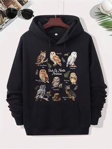Sudadera con capucha de búho de XiMen - Sudadera negra con búho cuerno grande, búho de granero, búho de nieve - Sudadera acogedora de mezcla de algodón para observadores de aves, amantes de la naturaleza - Regalo de ropa cálida de otoño e invierno para hombres y mujeres, regalos de búho, ropa cómoda, ilustración de citronela, tela lavable a máquina - Negro - Ver 1