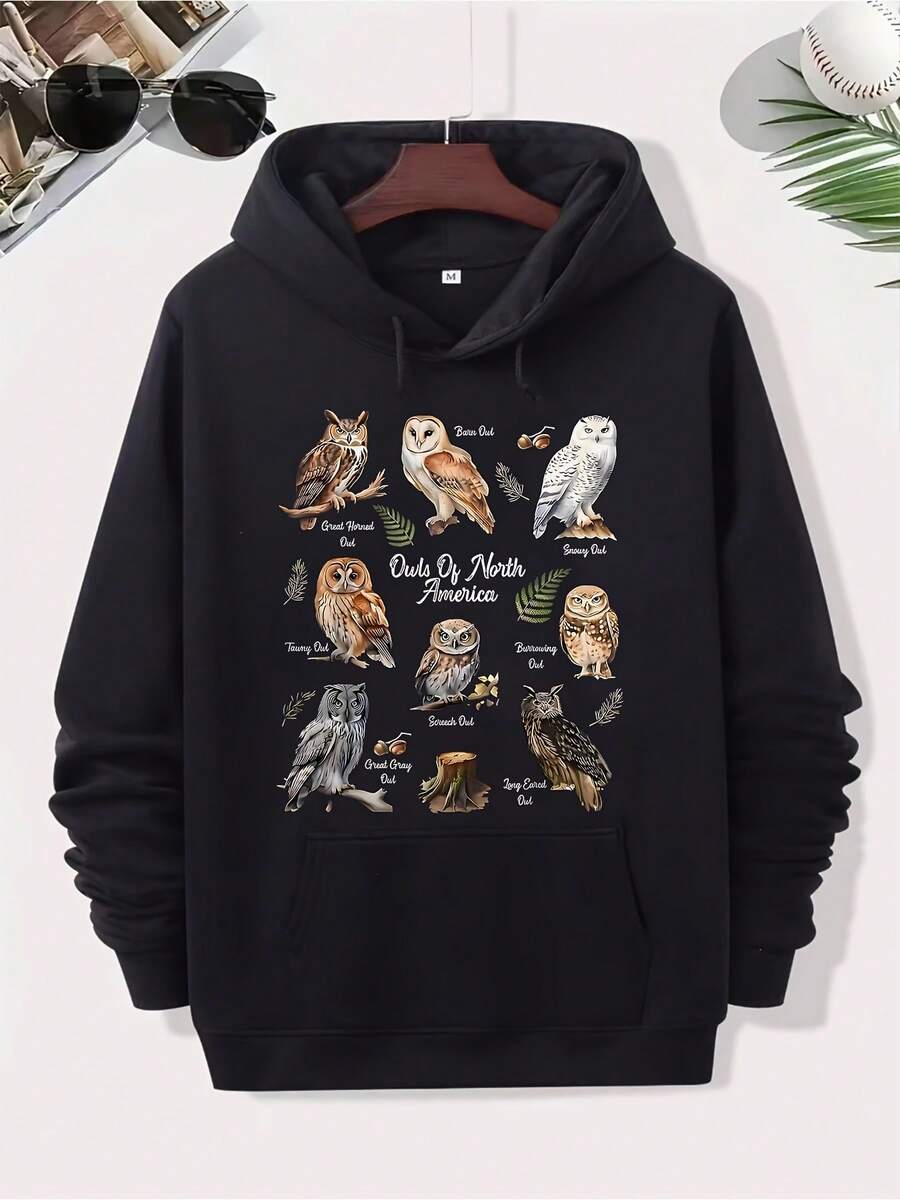 Sudadera con capucha de búho de XiMen - Sudadera negra con búho cuerno grande, búho de granero, búho de nieve - Sudadera acogedora de mezcla de algodón para observadores de aves, amantes de la naturaleza - Regalo de ropa cálida de otoño e invierno para hombres y mujeres, regalos de búho, ropa cómoda, ilustración de citronela, tela lavable a máquina - Negro - Ver 1