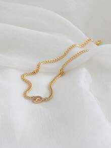 Nooxian 1pc Fashionable Classic Copper Gold-Plated Round Tree Of Life Cubic Zirconia Pendant Necklace, Layered Choker Necklace - Yellow Gold - View 5