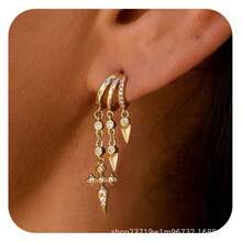 Cross-Border Hot-Selling Fashion Versatile Irregular Claw-Shaped Stud Earrings Chain Earrings Niche Design Sense Elegant Tassel Earrings - 金色-e1458一對 - 查看 12