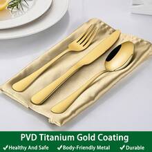 Gold 30/60pcs Stainless Steel Silverware Sets, ,Flatware Sets Service For 6/12 Person,Tableware Includes Knives Spoon And Fork Sets,Kitchen Accessories,Multicolored Cutlery Sets For Hotel And Restaurant| - 金色 - 查看 7