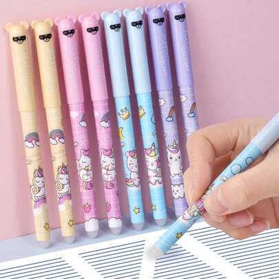 4pcs/Set - Erasable Gel Pens, 0.35mm Fine Erasable Gel Pens, Funny Print Educational Pens, Back To School Essential, Back To School Gift, Daily Use, Cute Erasable Gel Pens