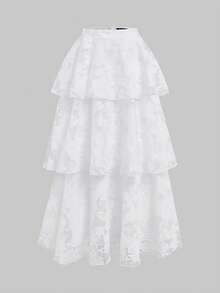 Elegant Romantic Multilayer Cake Skirt Two Pieces Vacation Outfits For Women, Women's Summer Set, Beach Set White - White - View 10