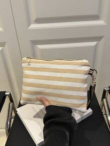 Casual Versatile Commuting Striped Clutch Bag - Khaki - View 3