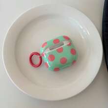 复古撞色粉蓝波点耳机盒，带挂环，可爱简约设计，兼容苹果Pro 2、Pro、3、1/2，适合女性使用