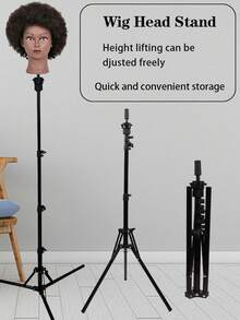 nunify Soporte de peluca reforzado con trípode, soporte ajustable para cabeza de maniquí para capacitación en cosmética y peluquería, soporte de peluca metálico negro de 63 pulgadas para exhibir pelucas, herramientas útiles para el salón para el peinado