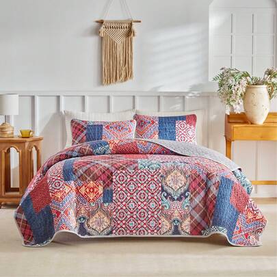 3pcs Bedding Set, Soft & Breathable Lightweight Bed Skirt, Super Fine Fiber Material, Printed Pattern Blanket, Suitable For All Seasons Home Decor, Ideal For Valentine's Day Gift, Oversized For Double Bed (1pc Comforter + 2pcs Pillowcases), Pillow Insert Not Included