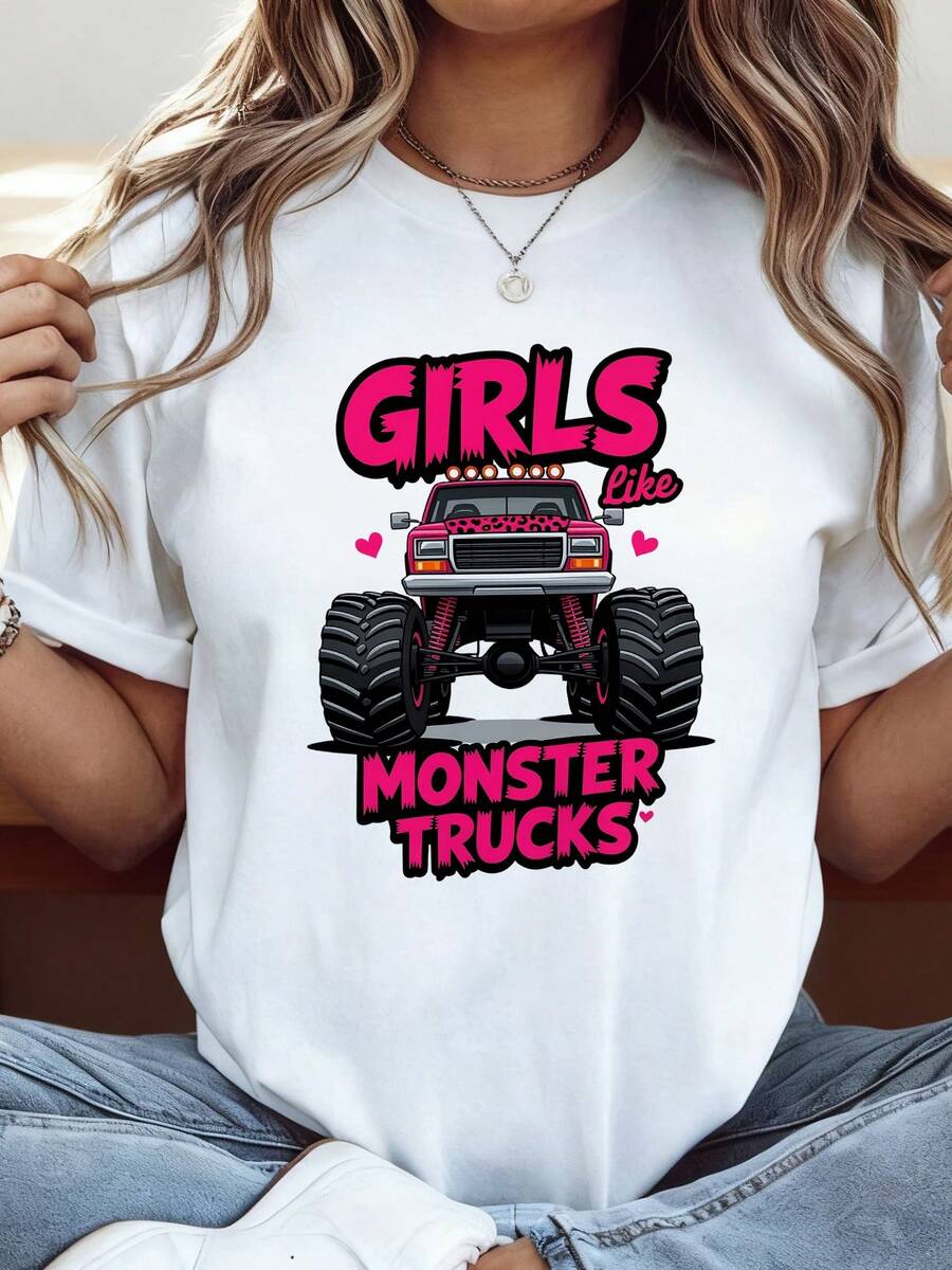 Monster Truck Car Lover T Shirt, Monster Jam Trucks Crushing Cars-1 - 白色2 - 查看 1