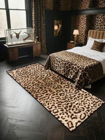 1pc Runner Rug Retro Leopard Print Kitchen Mat, Ideal For Hardwood Floors In Entryways, Laundry Rooms, Hallway, Bedrooms, Kitchen, Room Decor, Kitchen Floor Mat- Indoor All-Season Home Decor, Stylish Long Floor Mat, Washable & Non-Slip, Perfect For Home Use As A Hallway Rug, Living Room Carpet, Kitchen Rugs, Bedroom Rug, Bedside Rug, House Decor, Kitchen Decor